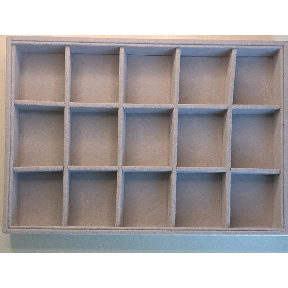 Jewelry Organizer Trays Set of 4 Gray Velvet Stackable Drawer Inserts Large